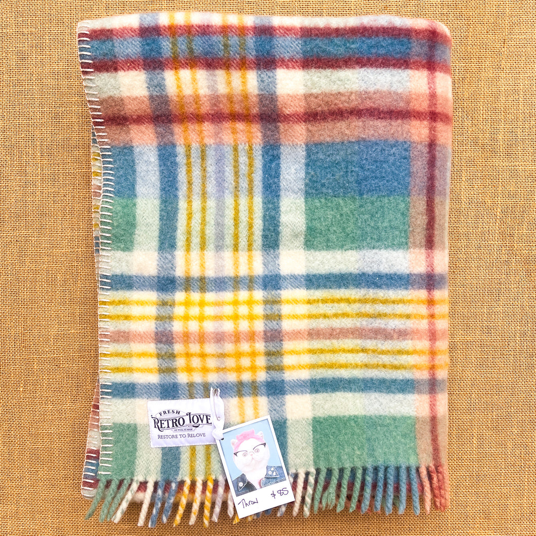 Fun Multi-colour Fringed THROW New Zealand Wool Blanket