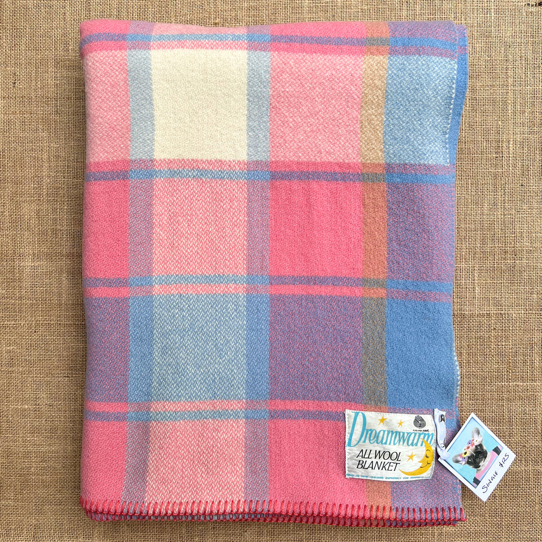 Gorgeous Pinks & Blue SINGLE New Zealand Wool Blanket