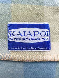 Blue, Cream & Olive KING SINGLE Kaiapoi NZ Wool Blanket