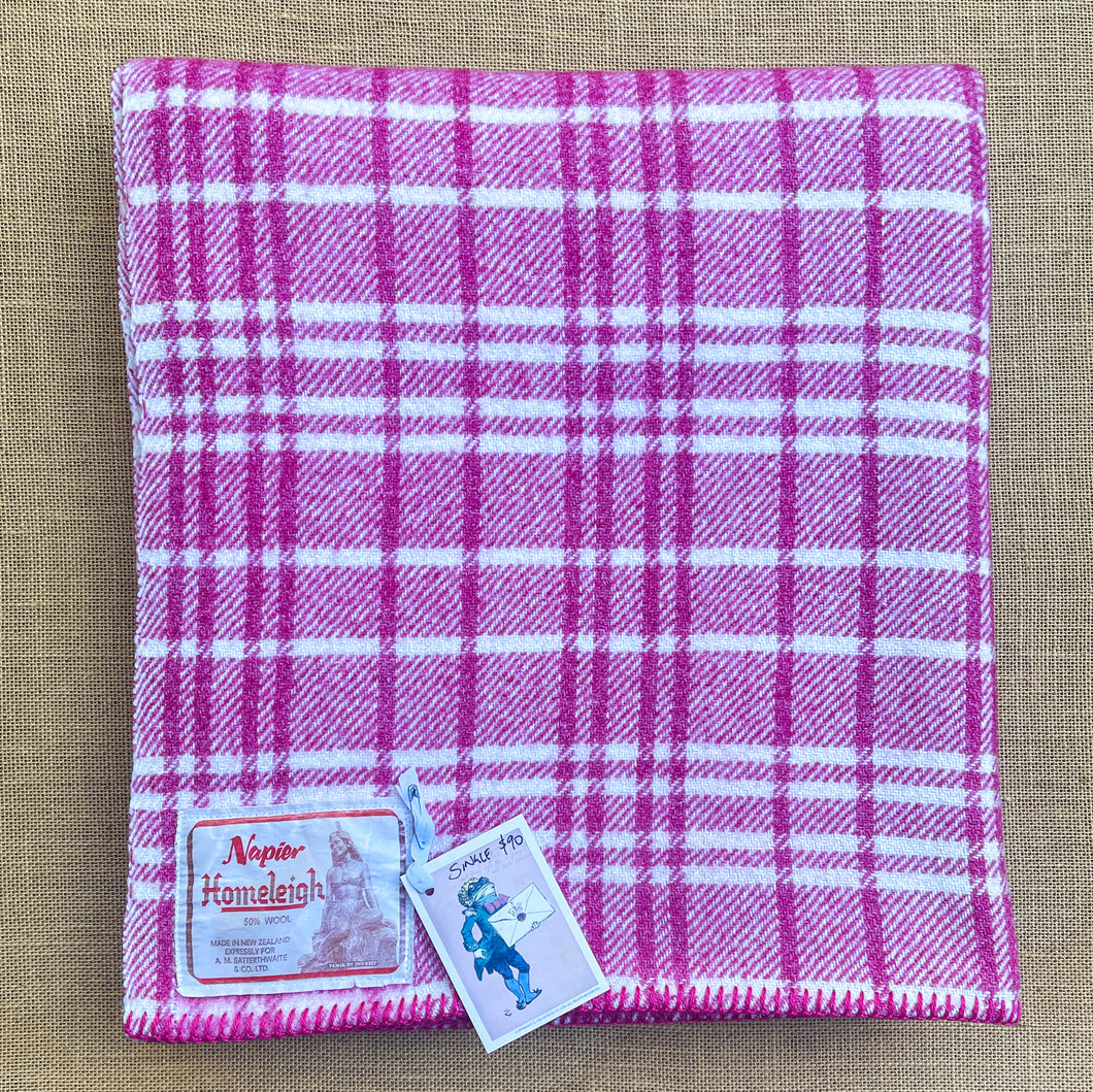 Magenta & Cream Plaid SINGLE New Zealand Wool Blend Blanket