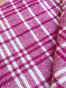 Magenta & Cream Plaid SINGLE New Zealand Wool Blend Blanket