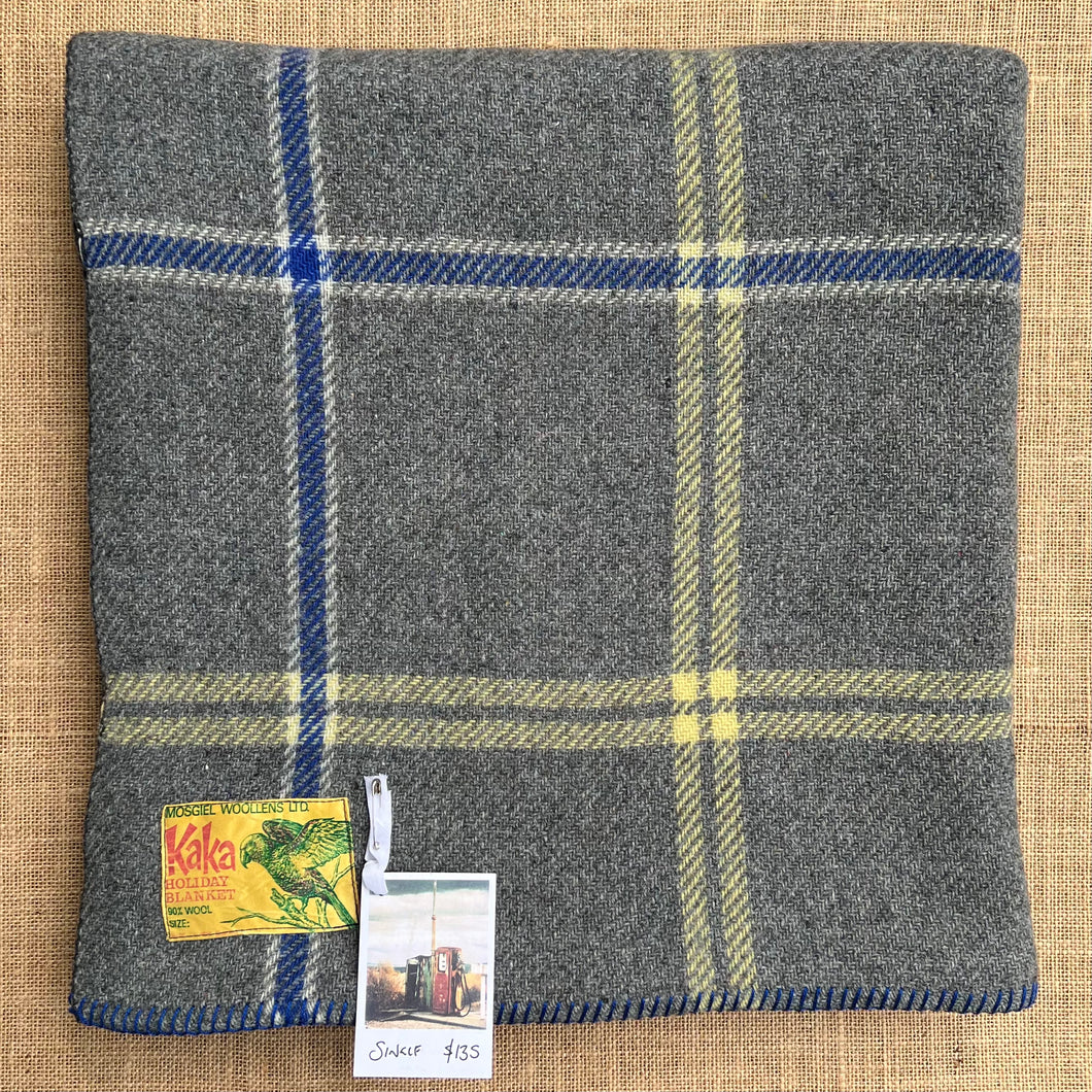 Grey Army Blanket Style SINGLE Wool with collectible KAKA Label (blue)