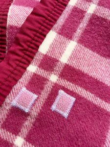 Berry Check KING SINGLE with Fabric Trim New Zealand Wool Blanket