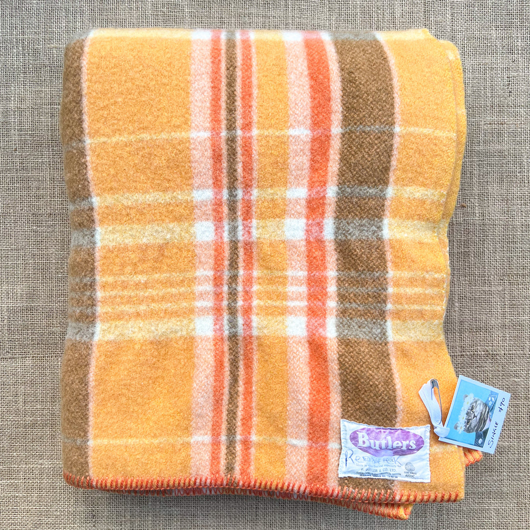 Retro Orange Plaid SMALL SINGLE New Zealand Wool Blanket