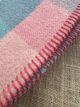 Load image into Gallery viewer, Pink, Blue &amp; Cream Check SINGLE New Zealand Wool Blanket
