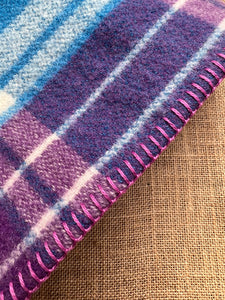 BOLD Blue and Violet LARGE THROW New Zealand Wool Blanket
