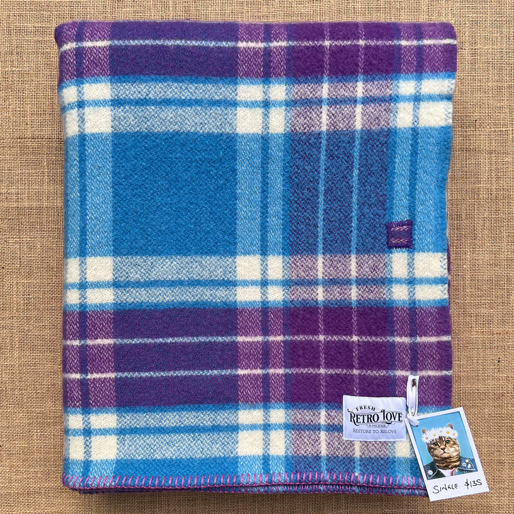 BOLD Blue and Violet SINGLE New Zealand Wool Blanket
