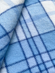 Beautiful Blues Plaid QUEEN Pure New Zealand Wool Blanket