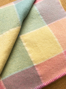 Soft Large Check Pastel KING SINGLE Pure Wool Blanket