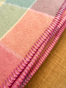 Soft Large Check Pastel KING SINGLE Pure Wool Blanket