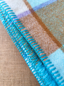 Turquoise & Rust SINGLE Pure New Zealand Wool Blanket