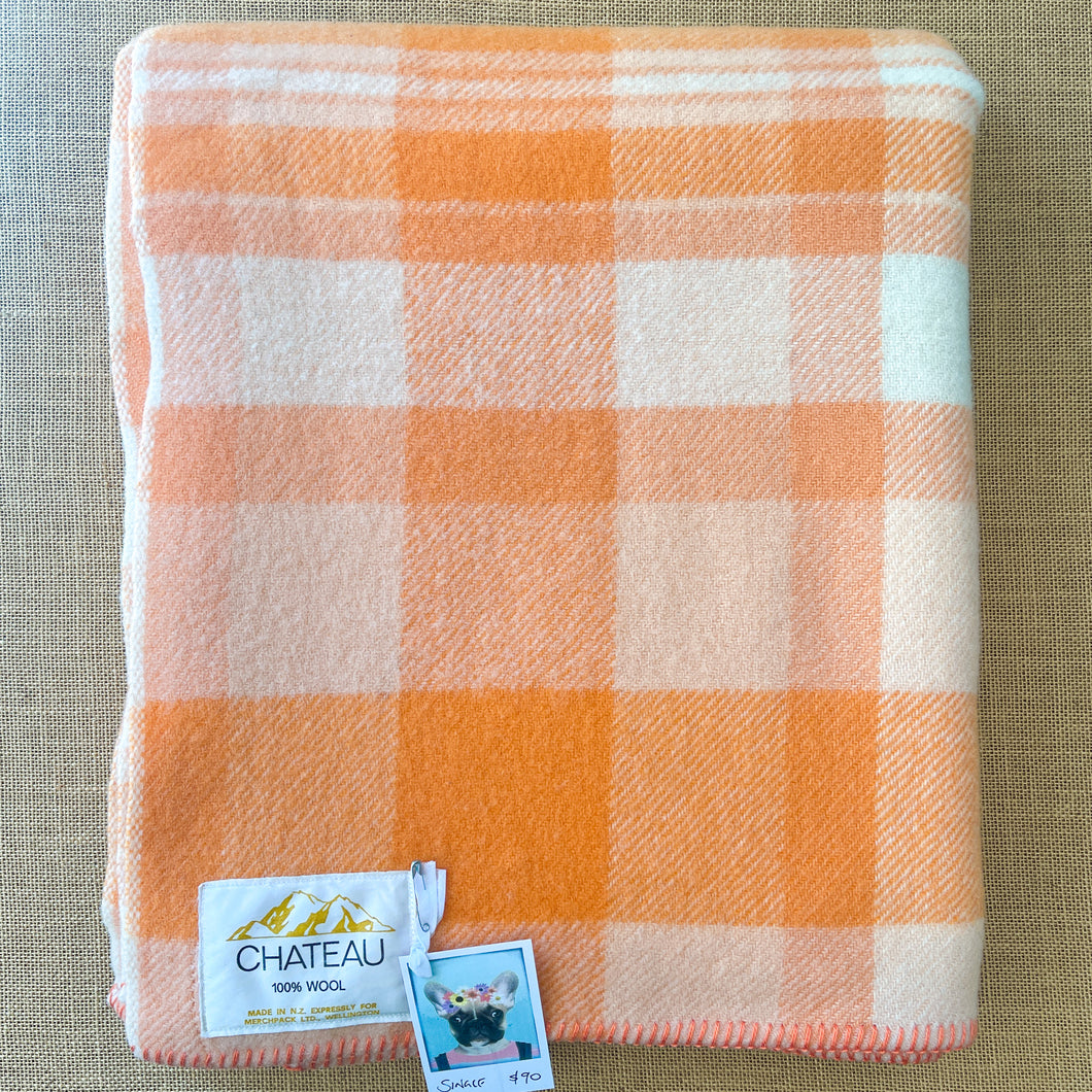 Orange and Cream Check SINGLE New Zealand Wool Blanket