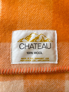 Orange and Cream Check SINGLE New Zealand Wool Blanket