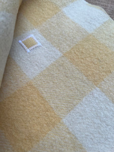 Lemon and Cream Check KING SINGLE New Zealand Wool Blanket