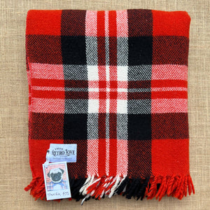 Red and Black Vintage TRAVEL RUG New Zealand Wool Blanket