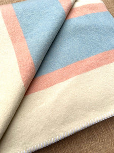 Classic DOUBLE Wool Blanket - Traditional peach/blue stripe edge
