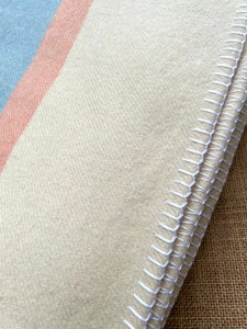 Classic DOUBLE Wool Blanket - Traditional peach/blue stripe edge