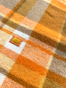Orange and Olive Retro SINGLE New Zealand Wool Blanket