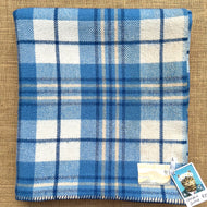 Blue & White Plaid WOOLBLEND SINGLE NZ Made *Bargain Blanket*