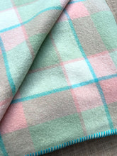 Load image into Gallery viewer, Peach Pink and Moss Green DOUBLE/QUEEN Wool Blanket
