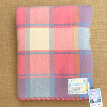 Load image into Gallery viewer, Pretty Salmon Pink &amp; Blue Check SINGLE New Zealand Wool Blanket.
