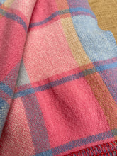 Load image into Gallery viewer, Pretty Salmon Pink &amp; Blue Check SINGLE New Zealand Wool Blanket.
