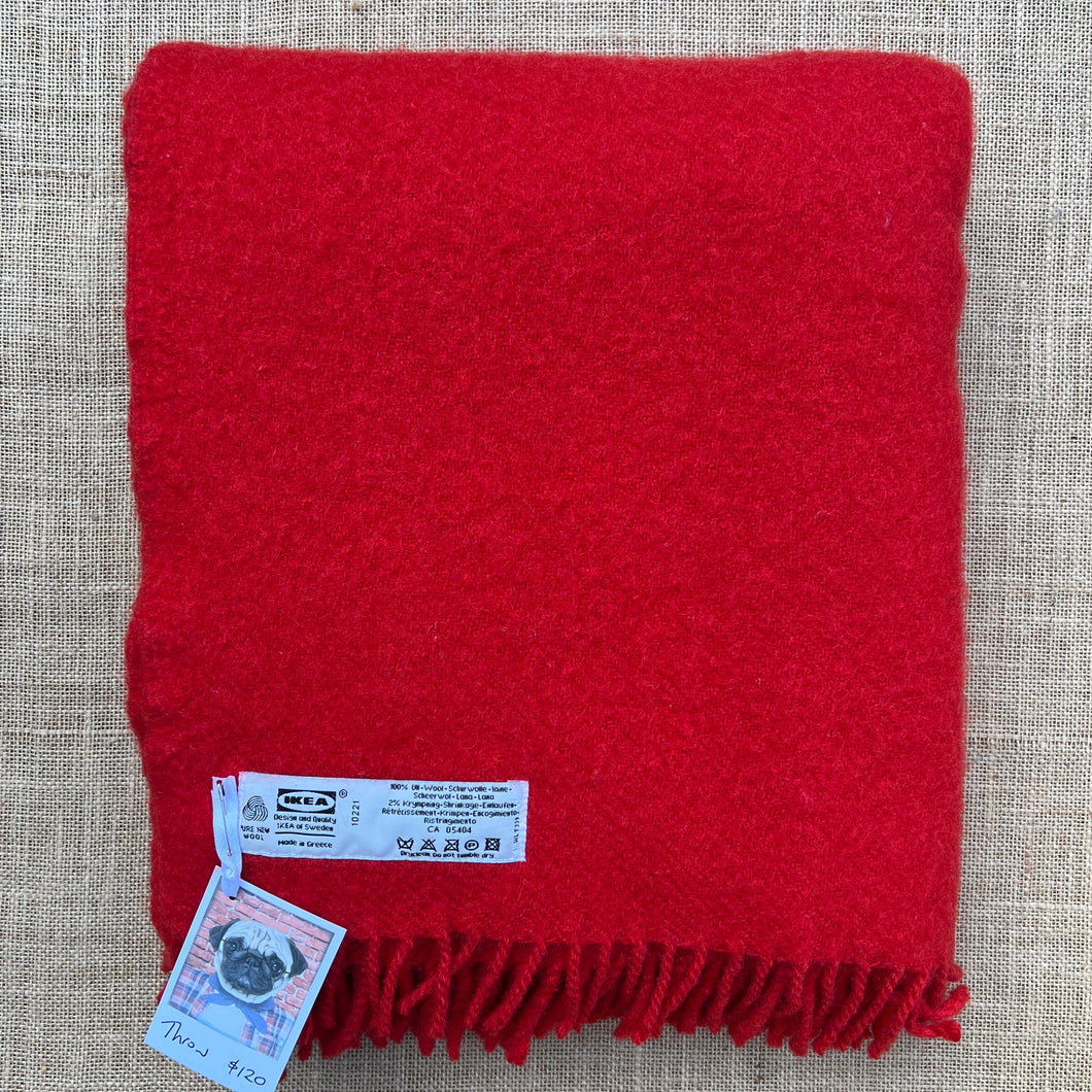 Cherry Red Tasselled THROW Pure Wool Blanket
