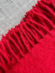 Cherry Red Tasselled THROW Pure Wool Blanket