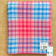 Bright Raspberry & Blue SINGLE NZ Wool Blanket (with label)