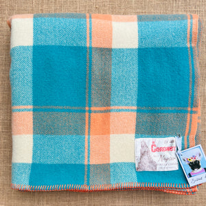 Turquoise and Mango SINGLE New Zealand Wool Blanket