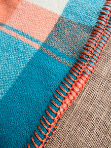 Turquoise and Mango SINGLE New Zealand Wool Blanket