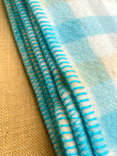 Load image into Gallery viewer, Mini-check with Turquoise COT/THROW New Zealand Wool Blanket.
