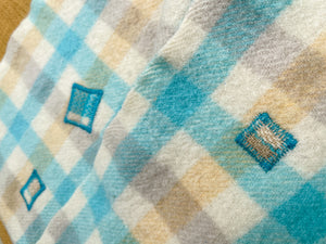 Mini-check with Turquoise COT/THROW New Zealand Wool Blanket.