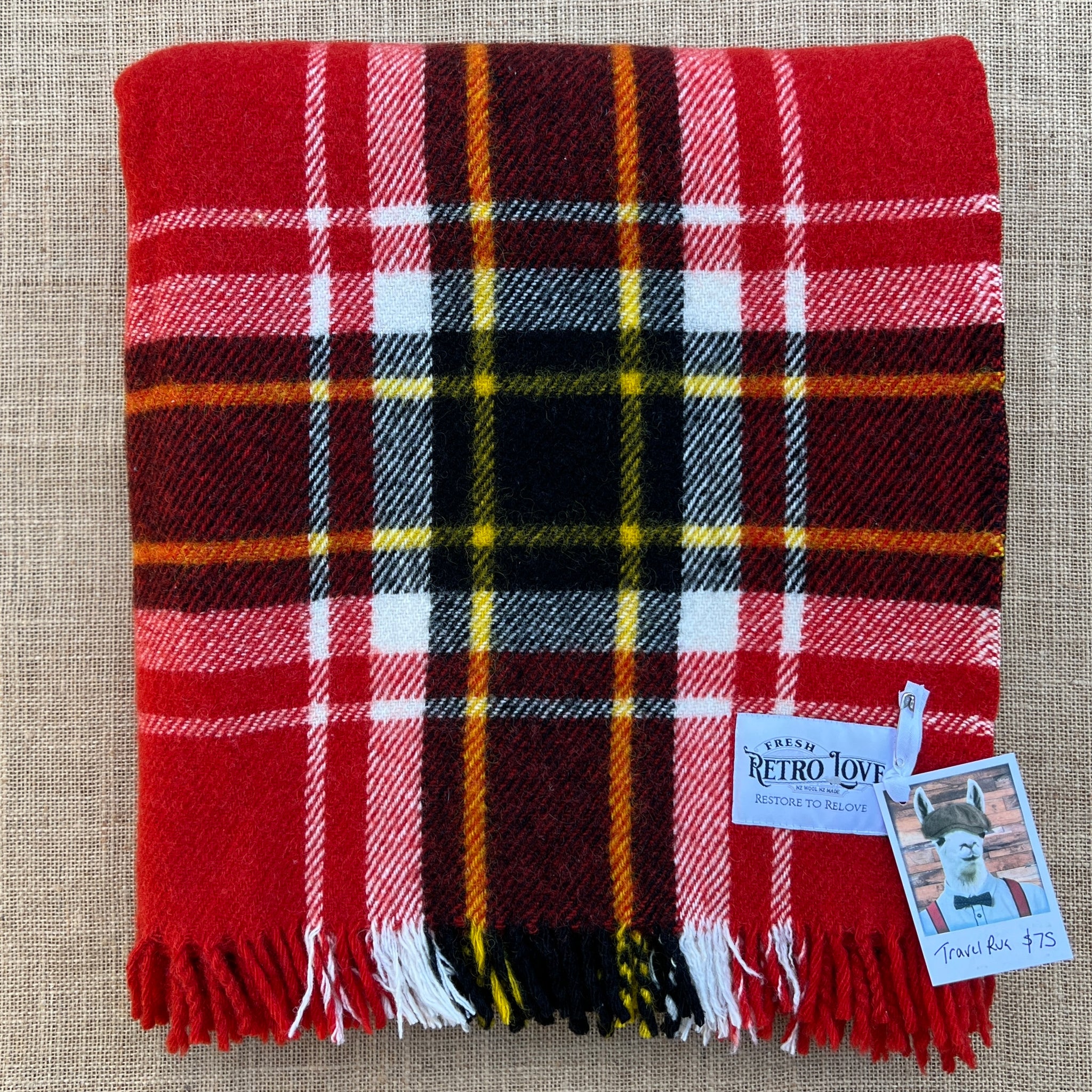 Classic Red & Black TRAVEL RUG New Zealand Wool Blanket Fresh Retro Love