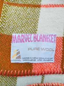 Oversize Bright Melon & Olive SINGLE/DOUBLE New Zealand Wool Blanket