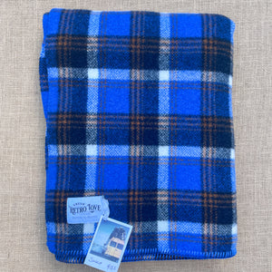 Ultra Thick Royal Blue Plaid SINGLE New Zealand Wool Blanket