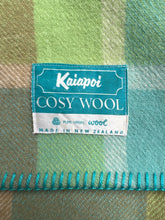 Load image into Gallery viewer, Apple Green &amp; Turquoise DOUBLE/QUEEN Kaiapoi NZ Wool Blanket - Quirky!
