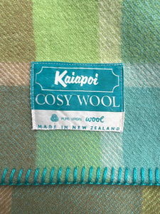 Apple Green & Turquoise DOUBLE/QUEEN Kaiapoi NZ Wool Blanket - Quirky!