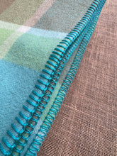 Load image into Gallery viewer, Apple Green &amp; Turquoise DOUBLE/QUEEN Kaiapoi NZ Wool Blanket - Quirky!
