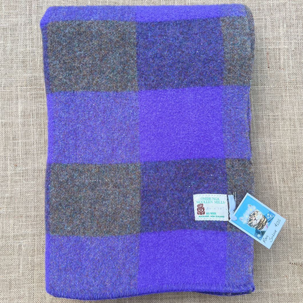 Grey/Violet RARE Check Army Blanket SINGLE New Zealand Wool Blanket