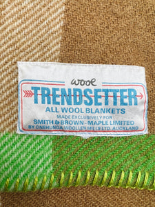 Kelly Green & Brown DOUBLE New Zealand Wool Blanket (with label)