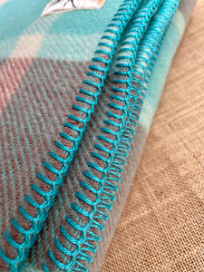 Turquoise & Taupe KING SINGLE New Zealand Wool Blanket