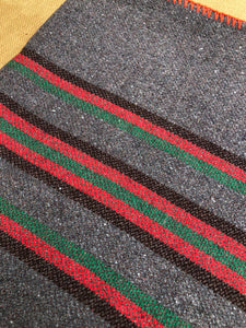 Genuine Vintage Grey Army Blanket SINGLE Wool with RARE Red, Green and Black Stripe - Fresh Retro Love NZ Wool Blankets