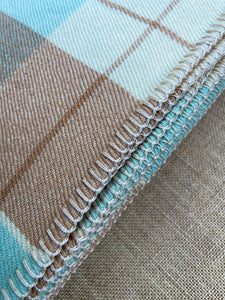 Mint & Tan Bold Check DOUBLE New Zealand Wool Blanket.