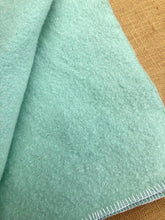 Load image into Gallery viewer, Duck Egg Green SINGLE  Wool Blanket with White Blanket Stitching - Fresh Retro Love NZ Wool Blankets
