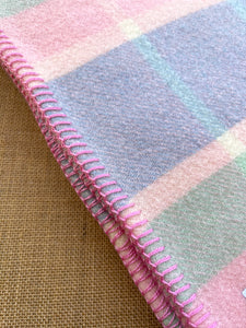 Soft Pastel Mint, Blue and Pink KING SINGLE Pure NZ Wool Blanket