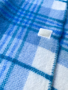 Thick & Fluffy Blue Check SINGLE Pure NZ Wool Blanket