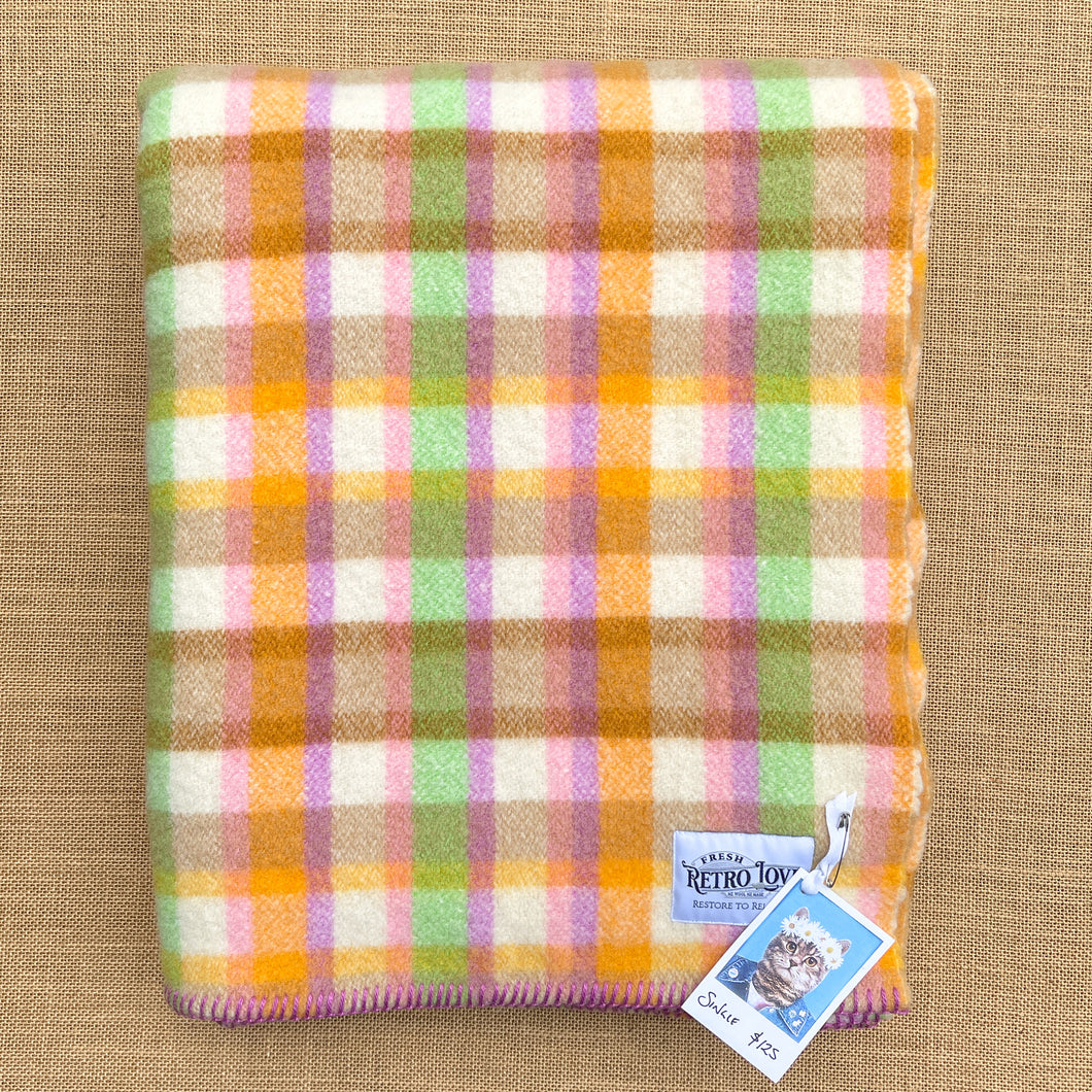 Bright Mini-check Multi Colour SINGLE New Zealand Wool Blanket.