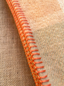 Soft Apricot and Sage SMALL SINGLE Pure Wool Blanket.