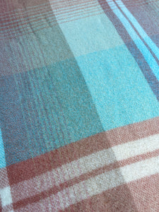 Light warm brick and blue DOUBLE/QUEEN New Zealand Wool Blanket.